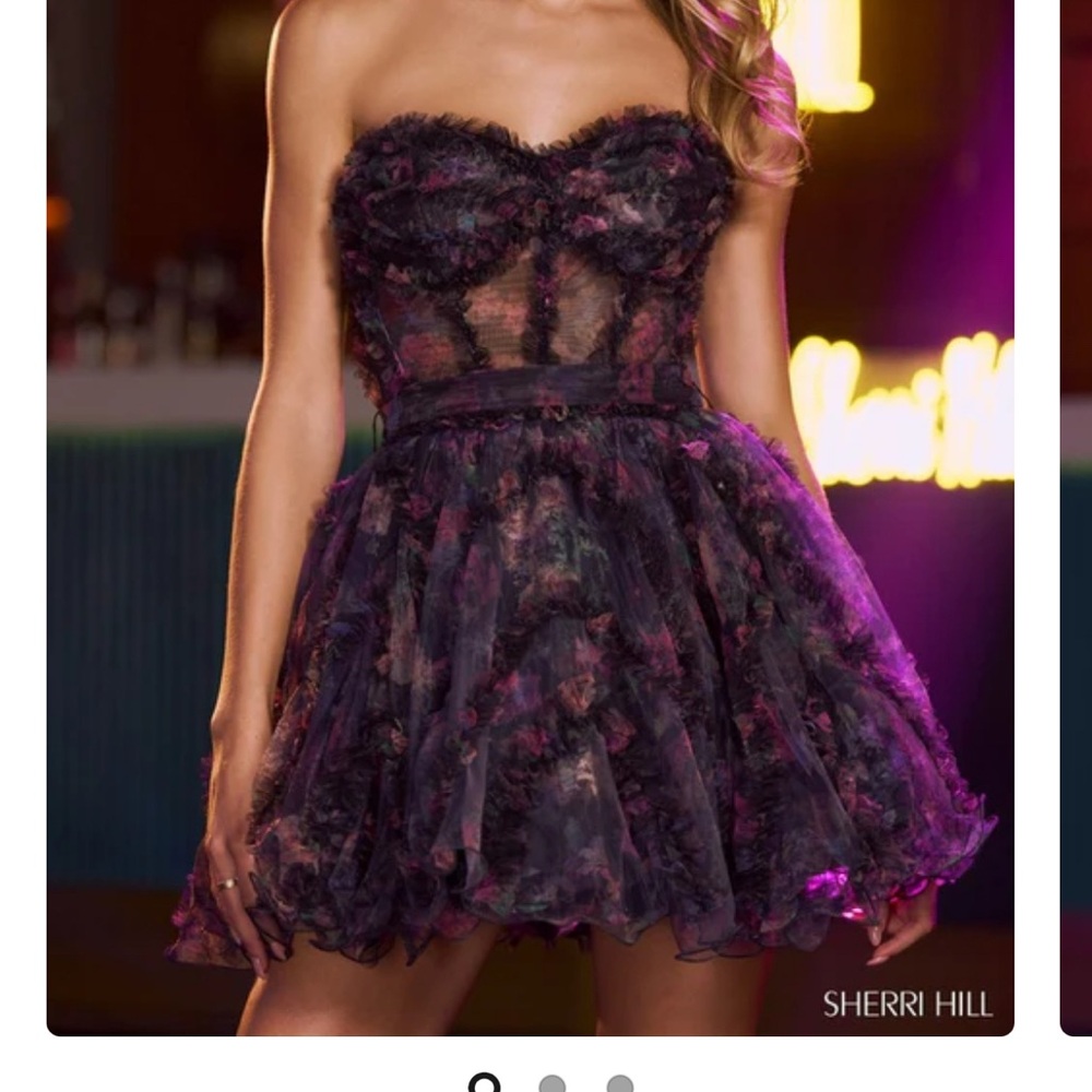 Sherri Hill Strapless Black and Purple Dress